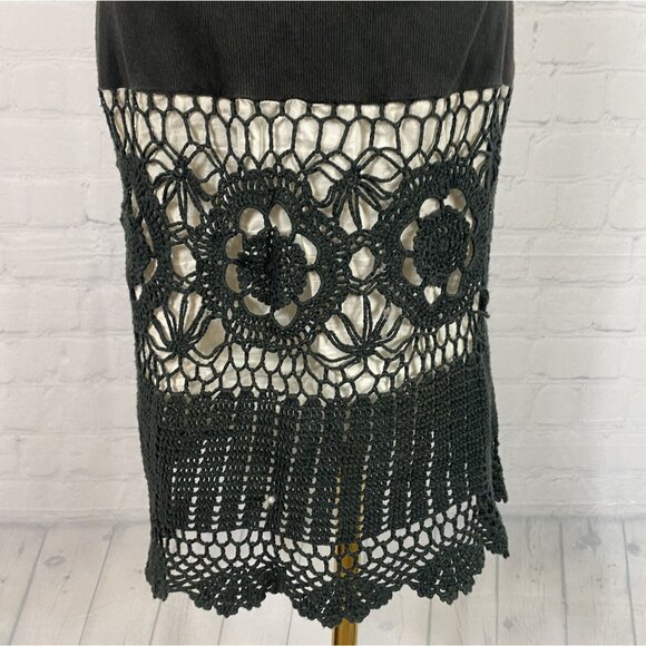 ⭐ 3/$15 Vintage Y2K Moda International XS Cotton Black Crochet Boho Midi Dress - Picture 7 of 10